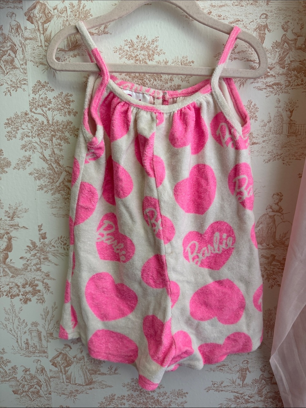 Zara Barbie Pink Heart Terry Romper. Size 3t
